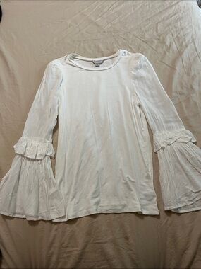 Habitual White Long Sleeve Ruffle Bell-Sleeve Top